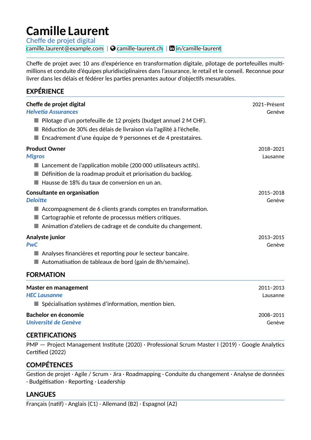 Modèle de CV business — exemple généré