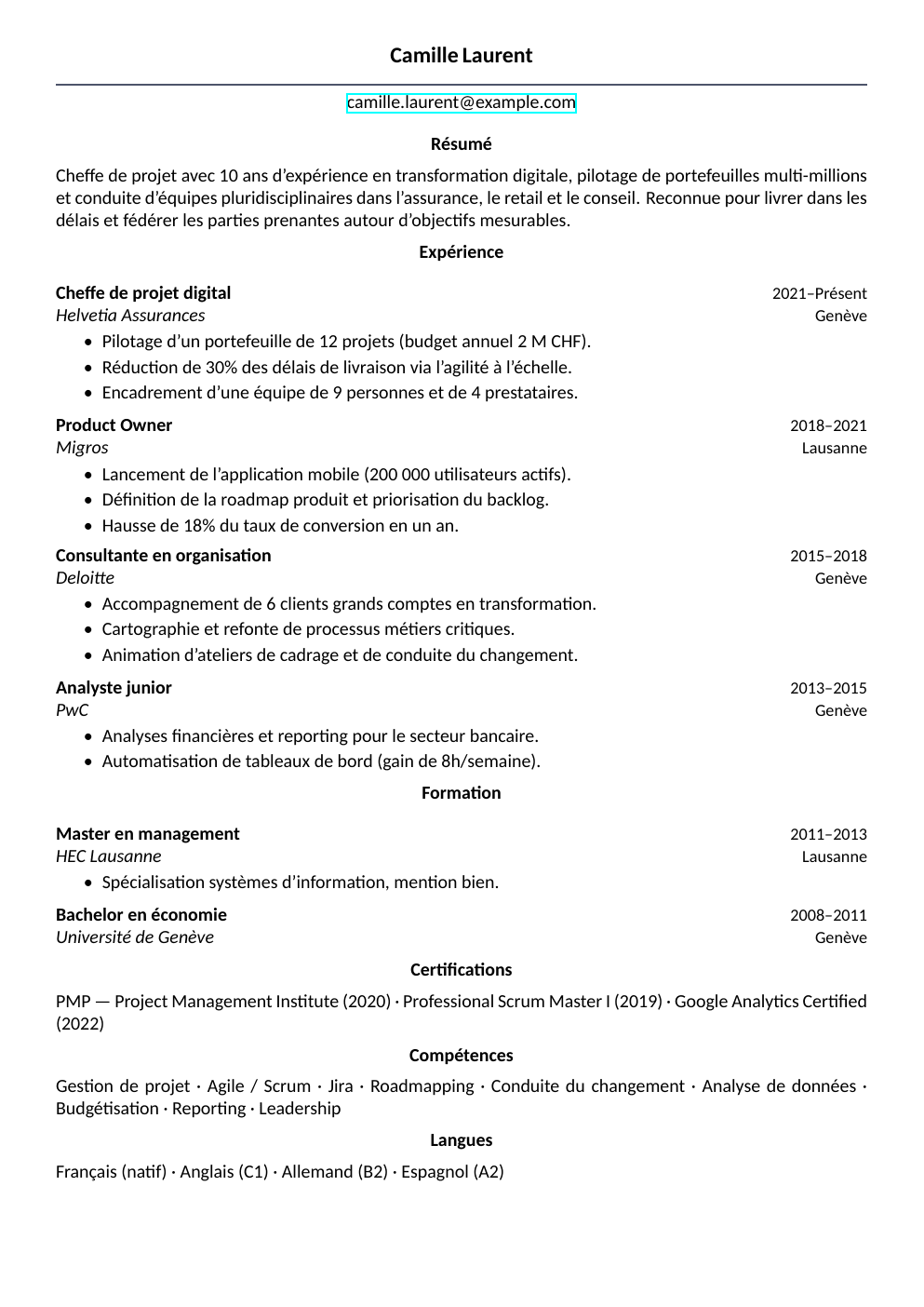 Modèle de CV harvard — exemple généré