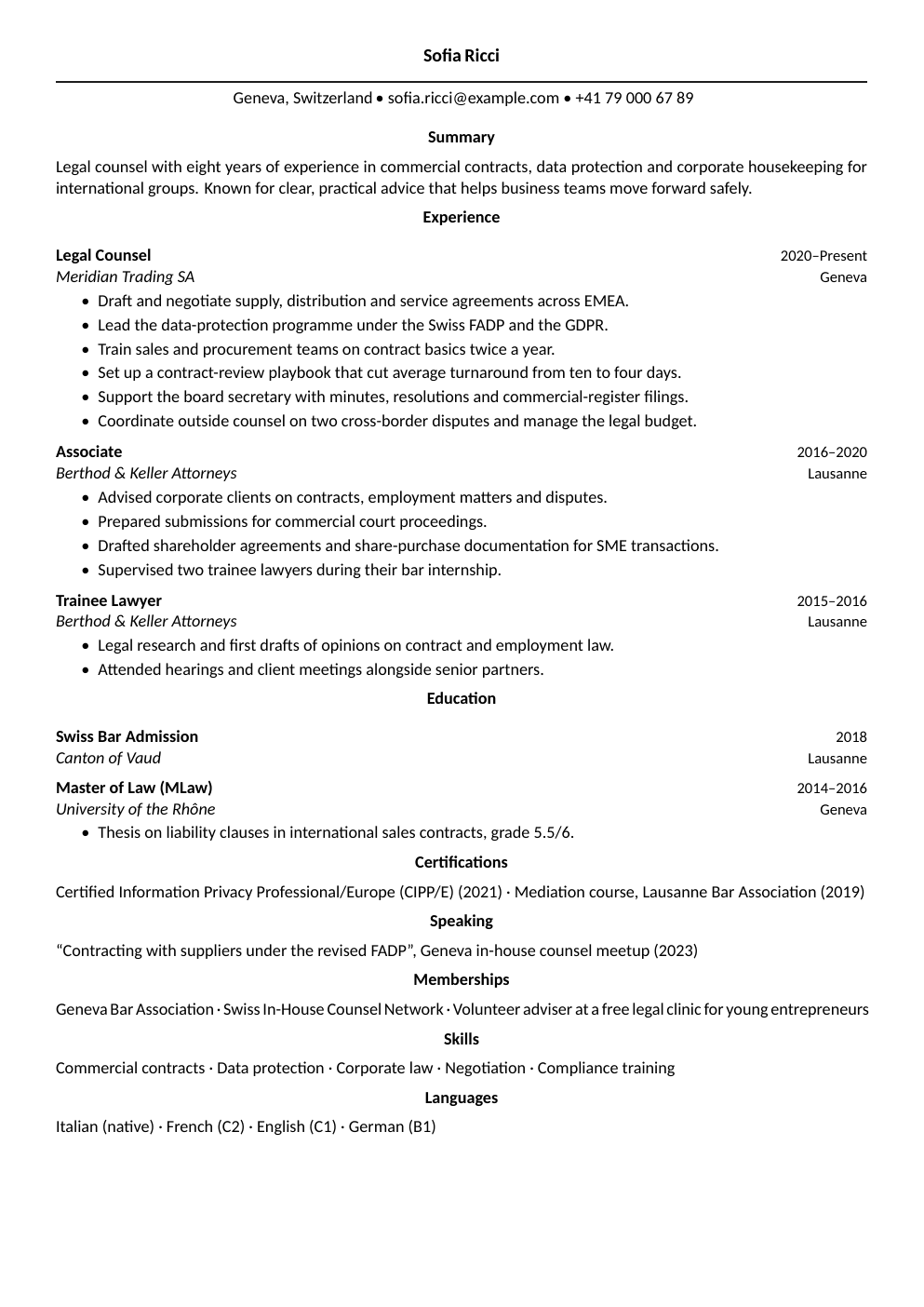 Example of a CV generated by DoxAI · Harvard template
