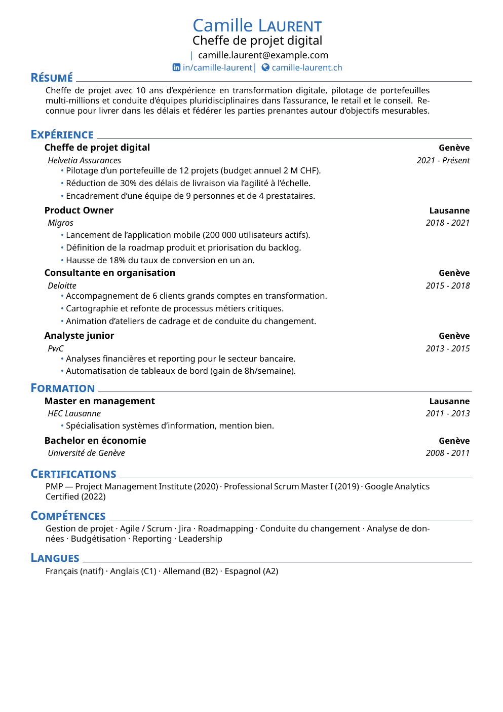 Modèle de CV original — exemple généré