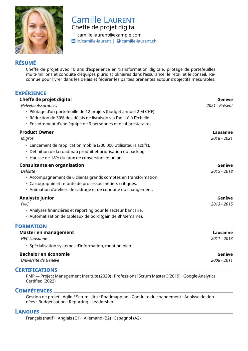 Modèle de CV picture — exemple généré
