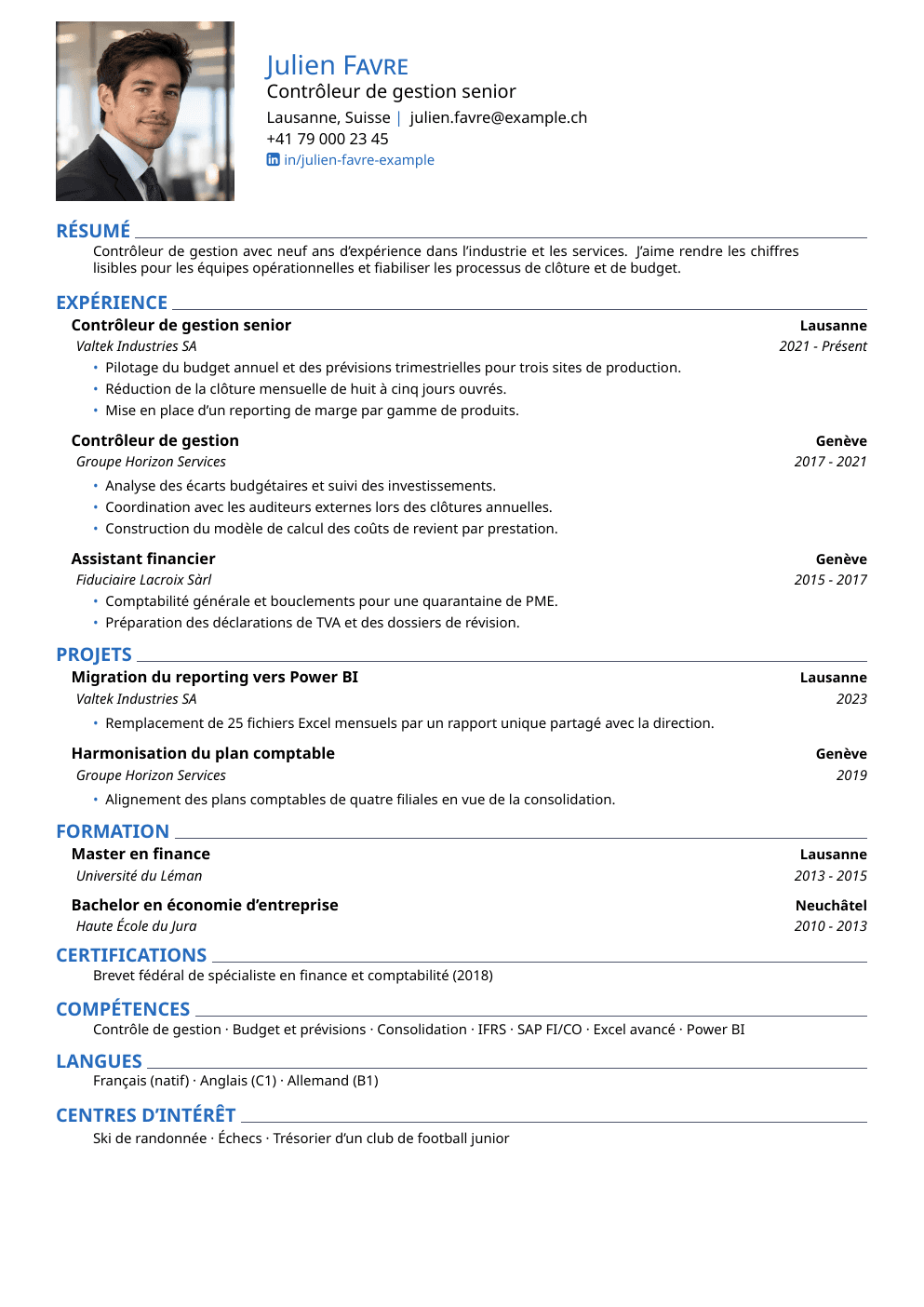 Example of a CV generated by DoxAI · Picture template