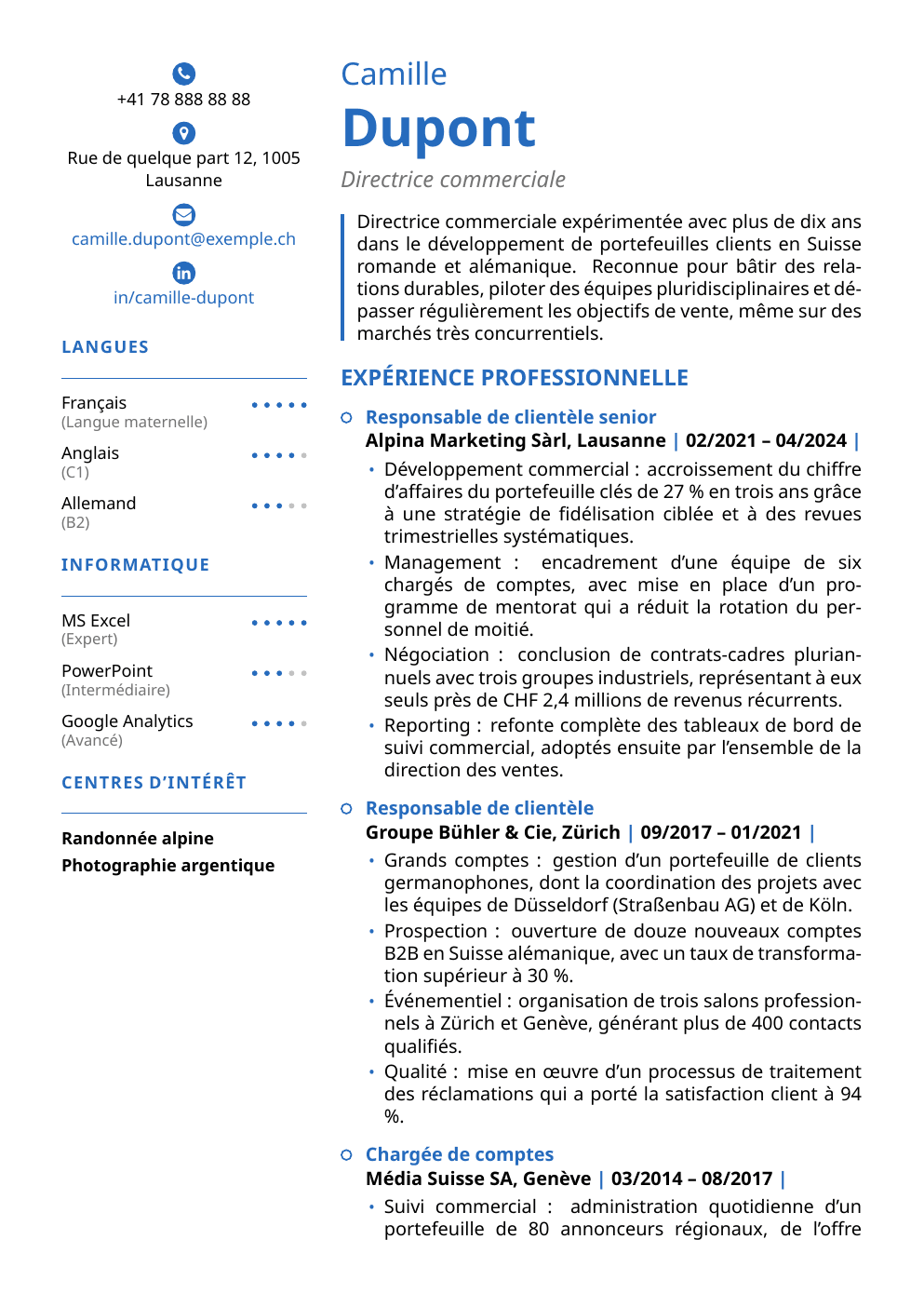 Modèle de CV sidebar — exemple généré