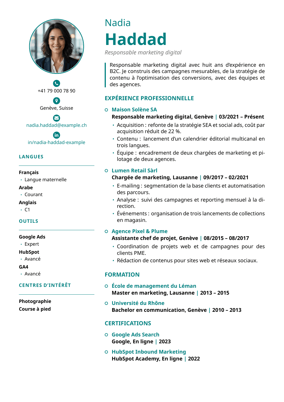 Example of a CV generated by DoxAI · Sidebar template